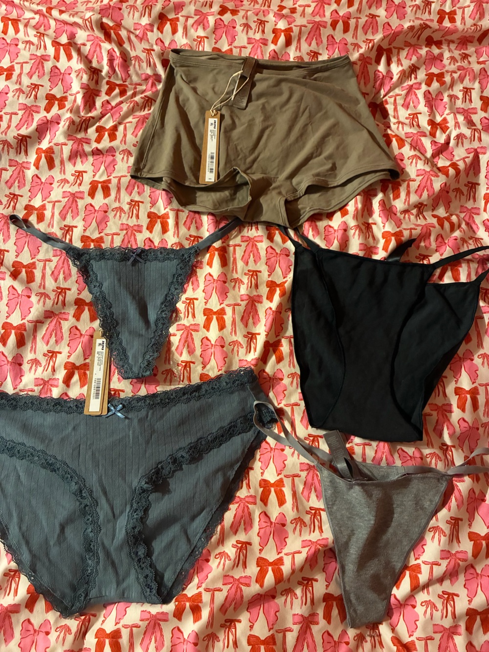 Women's Charcoal Lace-Trim Bralette and Brief Set
